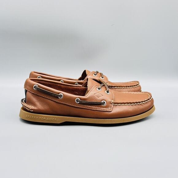 Sperry Shoes Men 8 Brown Leather Top Sider Boat Authentic Original 2 Eye Moc Toe - Picture 1 of 13